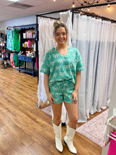 Load image into Gallery viewer, Bow Print Waffle Green Summer Lounge Short Set