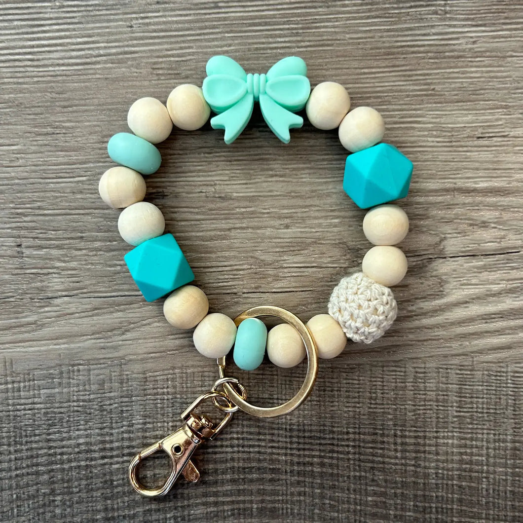 Teal Bow Wristlet Keychain