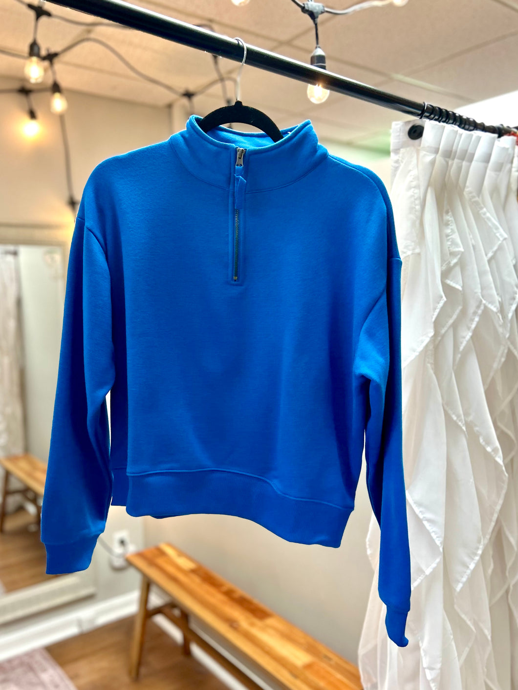 Blue Half Zip Fleece Waist Sweatshirt