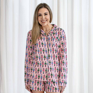 Nutcracker March Long Sleeve Button Up Sleep Shirt