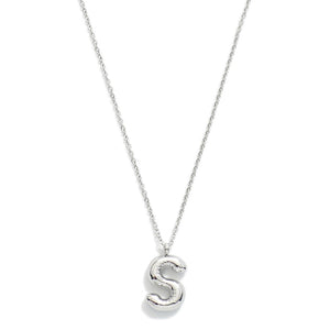 Stainless Steel Dainty Chain Link Necklace Featuring Bubble Balloon Initial Pendant