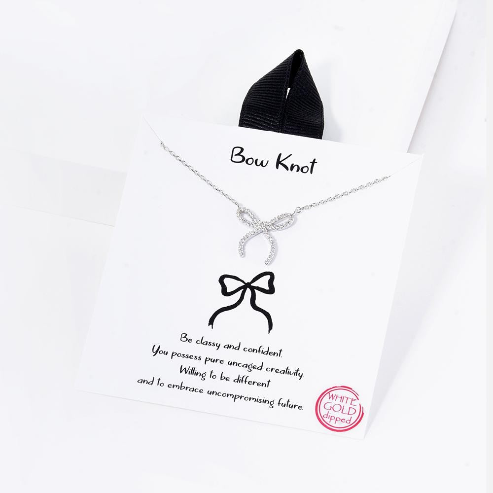 Dainty Chain Link Necklace Featuring Cubic Zirconia Bow Pendant