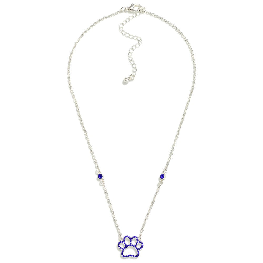 Kentucky Rhinestone Paw Print Pendant & Rhinestone Stations Necklace