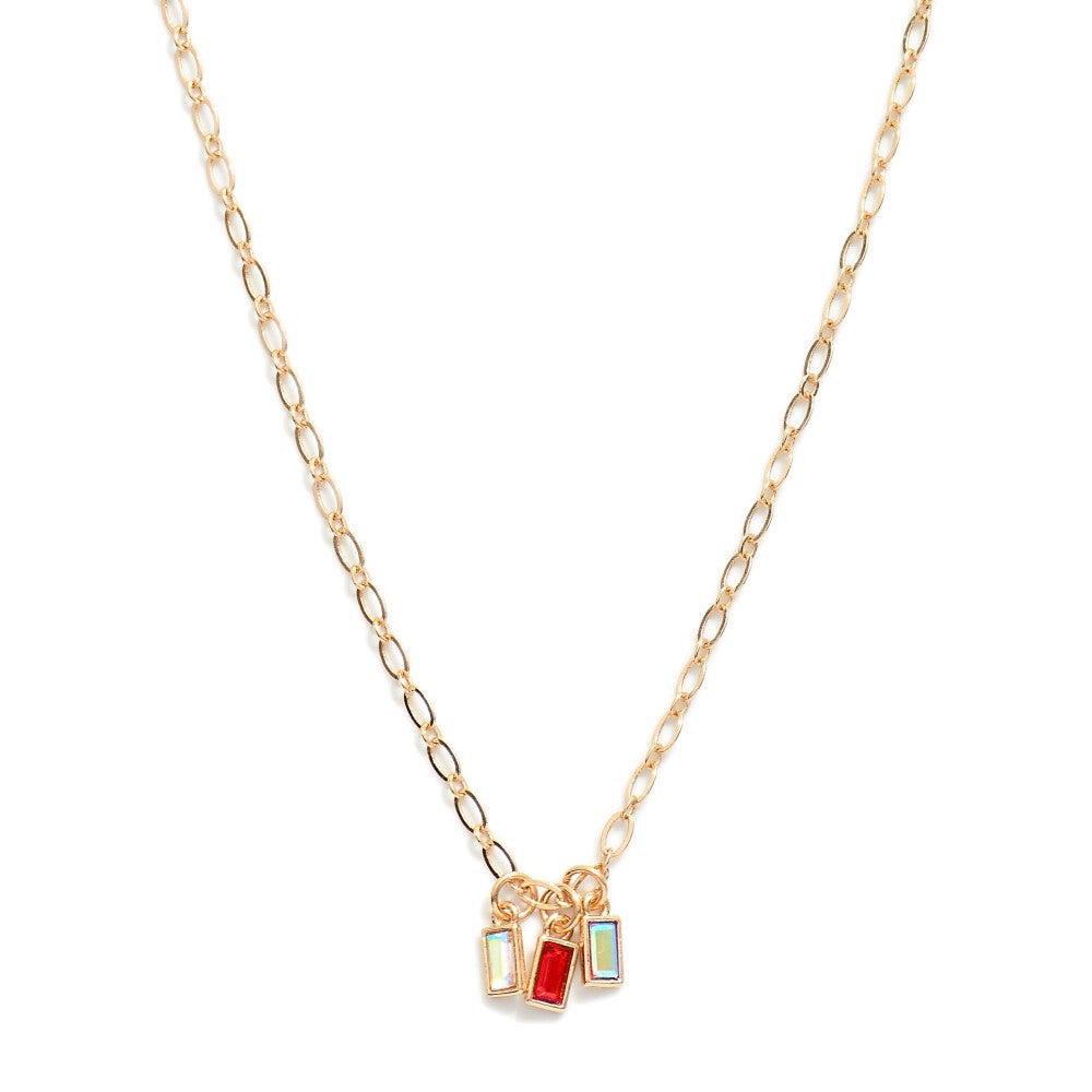 Chain Link Necklace Featuring Rectangular Rhinestone Charms