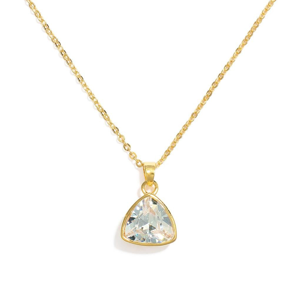 Chain Link Necklace Featuring Triangle Cubic Zirconia Pendant-Crystal