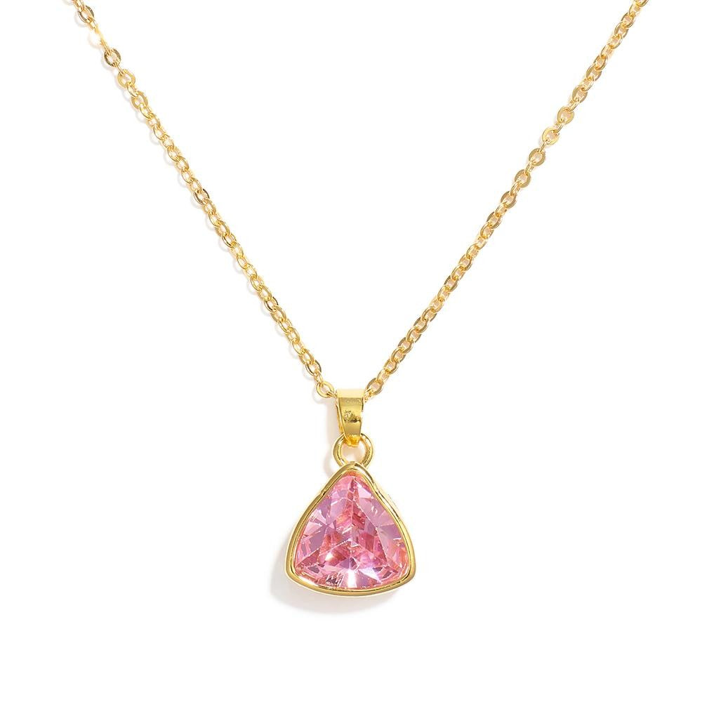 Chain Link Necklace Featuring Triangle Cubic Zirconia Pendant-Pink