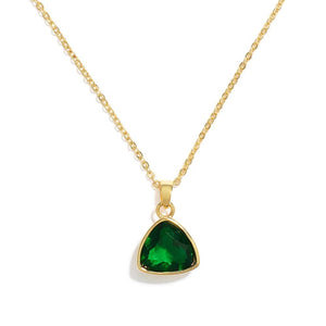 Chain Link Necklace Featuring Triangle Cubic Zirconia Pendant- Green