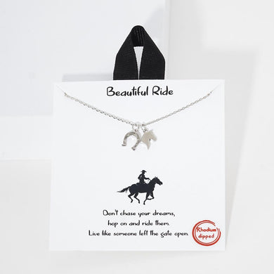 Dainty Chain Link Necklace Featuring Horse Head & Horseshoe Charms