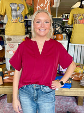 Load image into Gallery viewer, Ladies Solid Burgundy V-Neck Top