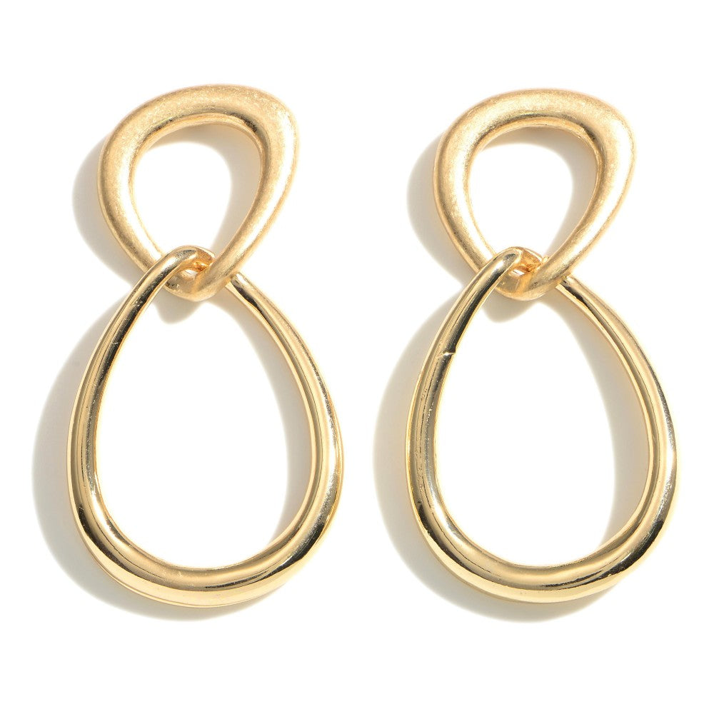 Linked Metal Tone Geometric Shapes Post Drop Earrings