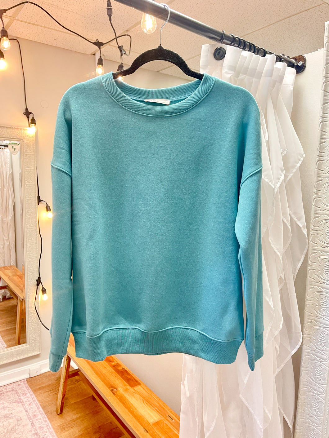 Ladies Cool Teal Cozy Crewneck Pullover