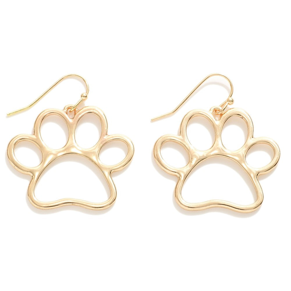 Gold Tone Paw Print Drop Earring