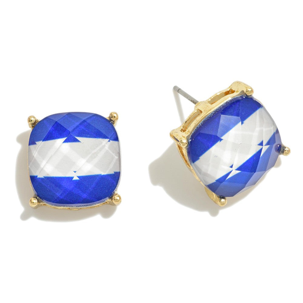 White And Royal Stud Earrings