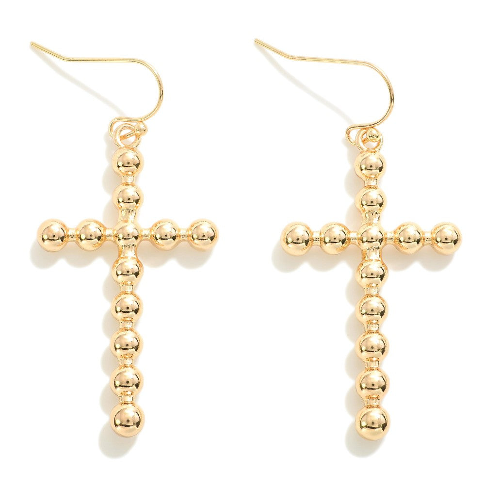 Fixed Metal Bead Cross Drop Earring