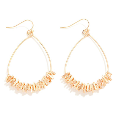 Gold Tone Teardrop Earrings With Zig-Zagging Metal Wire Wrap Detail