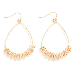 Gold Tone Teardrop Earrings With Zig-Zagging Metal Wire Wrap Detail