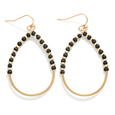 Wood and Metal Black Multi Beaded Teardrop Drop Earrings