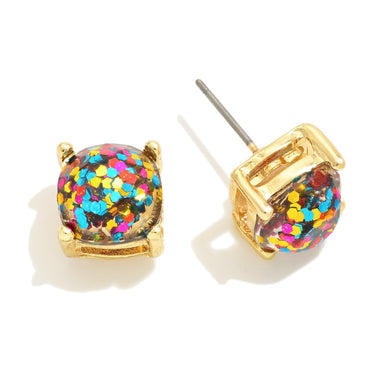 Glitter Filled Rhinestone Stud Earrings