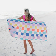 Load image into Gallery viewer, Quick Dry Flowers &amp; Check Beach Quick Dry Beach Towel 63” x 31”