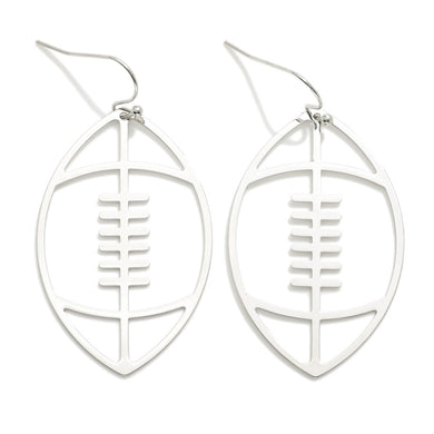 Silver Tone Football Outline Drop Earrings