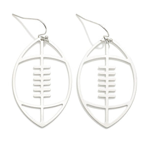 Silver Tone Football Outline Drop Earrings