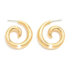 Gold Tone Swirl Hoop Earrings