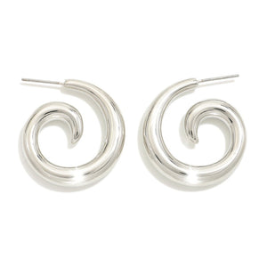 Silver Tone Swirl Hoop Earrings