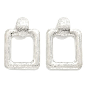 Brushed Metal Rectangular Door Knocker Drop Earrings