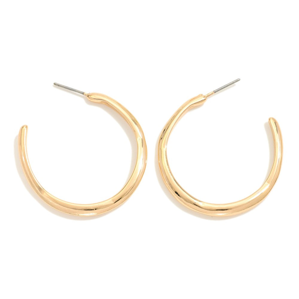 Dimpled Gold Tone Metal Hoop Earrings