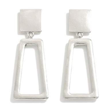 Silver Tone Trapezoid Drop Earrings With Square Posts