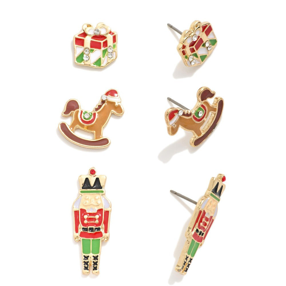 Christmas stud earring set featuring three pairs