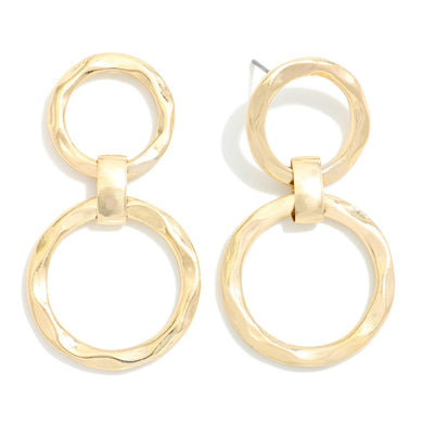 Gold Tone Cuffed Hammered Metal Hoops Drop Earrings