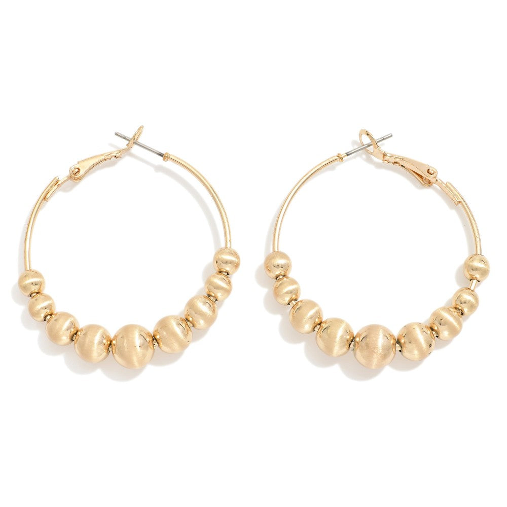 Metal Tone Beaded Hoop Earrings