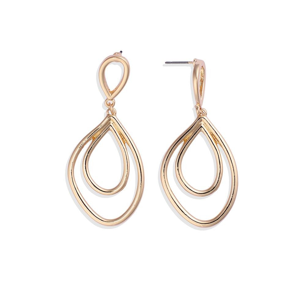 Linked Nesting Metal Tone Teardrops Post Drop Earrings