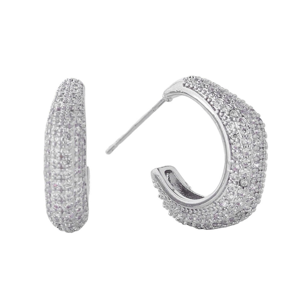 Gold Dipped Cubic Zirconia Studded Irregular Shaped Hoop Earrings