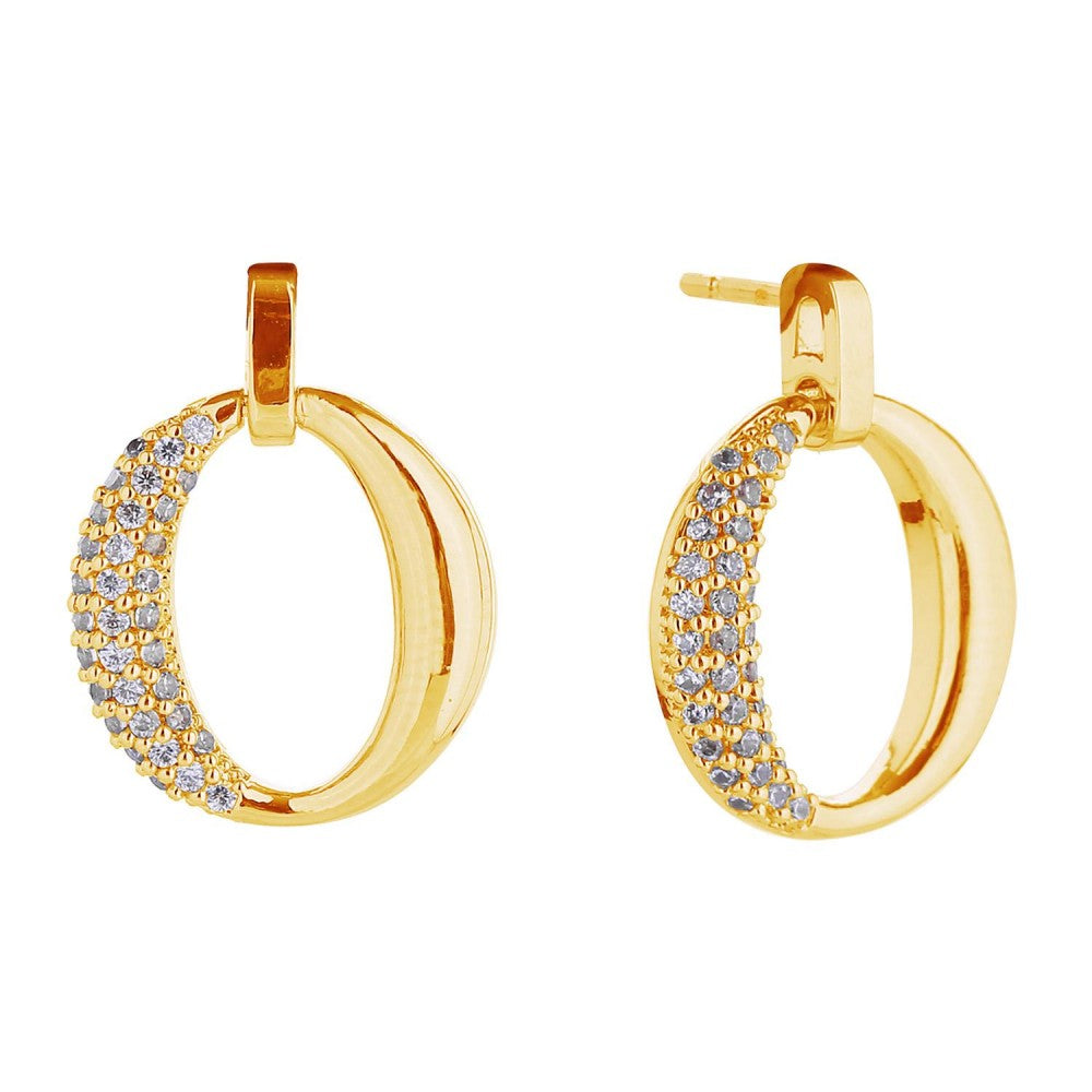 Gold Dipped Linked Hoop Earrings With Cubic Zirconia Detail