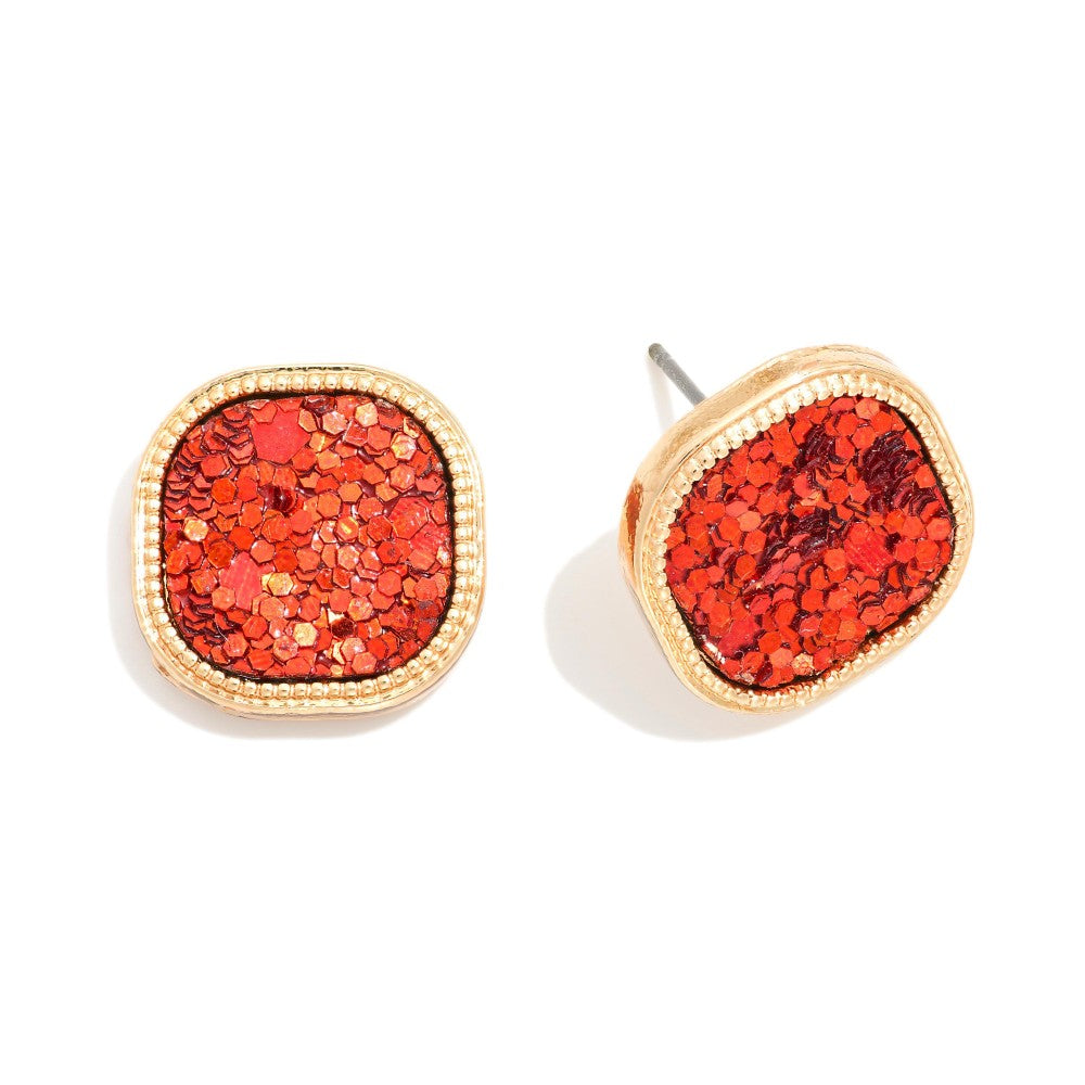 Rounded Glitter Square Stud Earrings