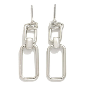 Metal Tone Linked Rectangle Drop Earrings