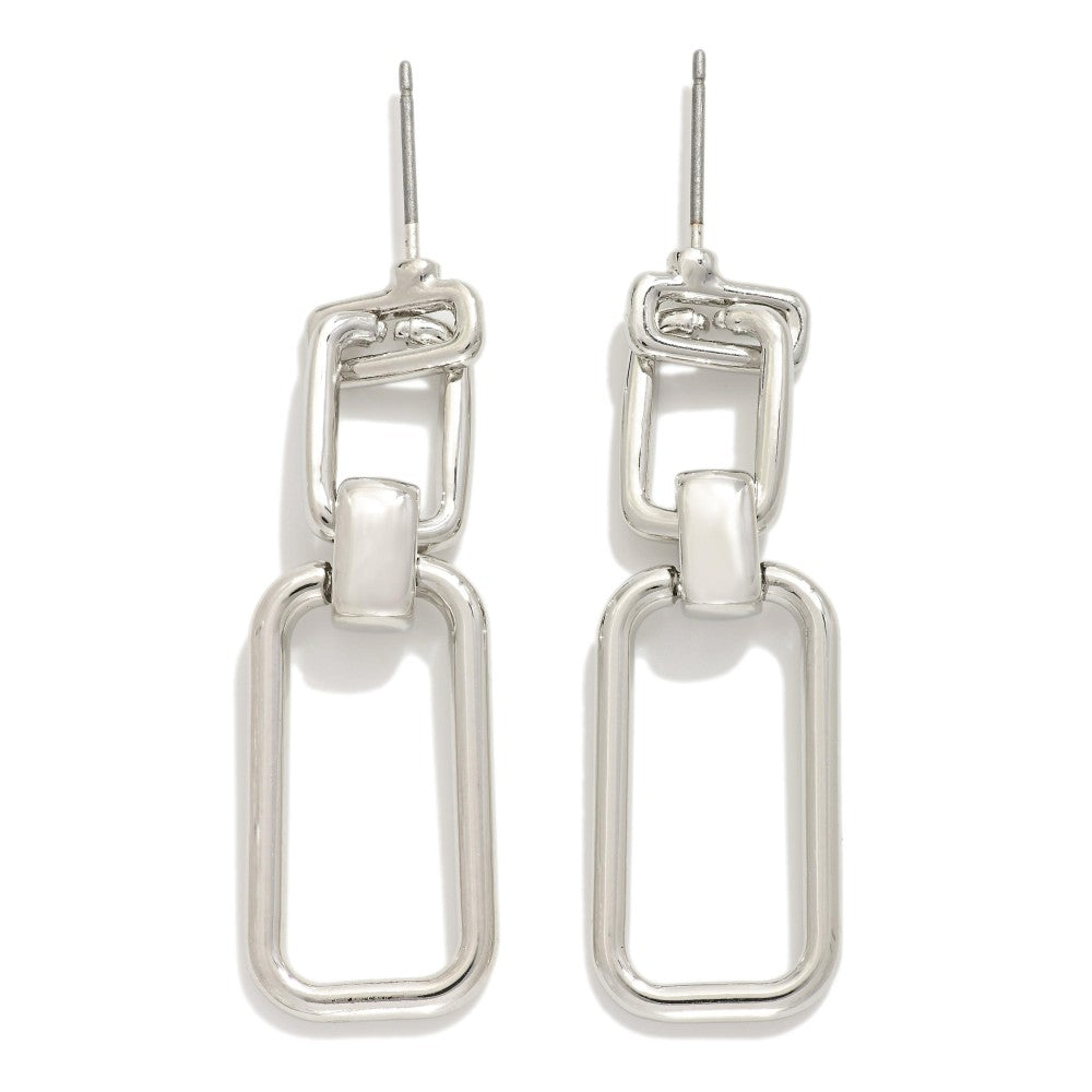 Metal Tone Linked Rectangle Drop Earrings