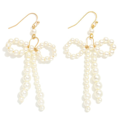 Dropped Pearl Beaded Bow Earrings