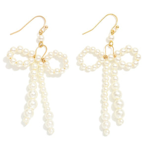 Dropped Pearl Beaded Bow Earrings