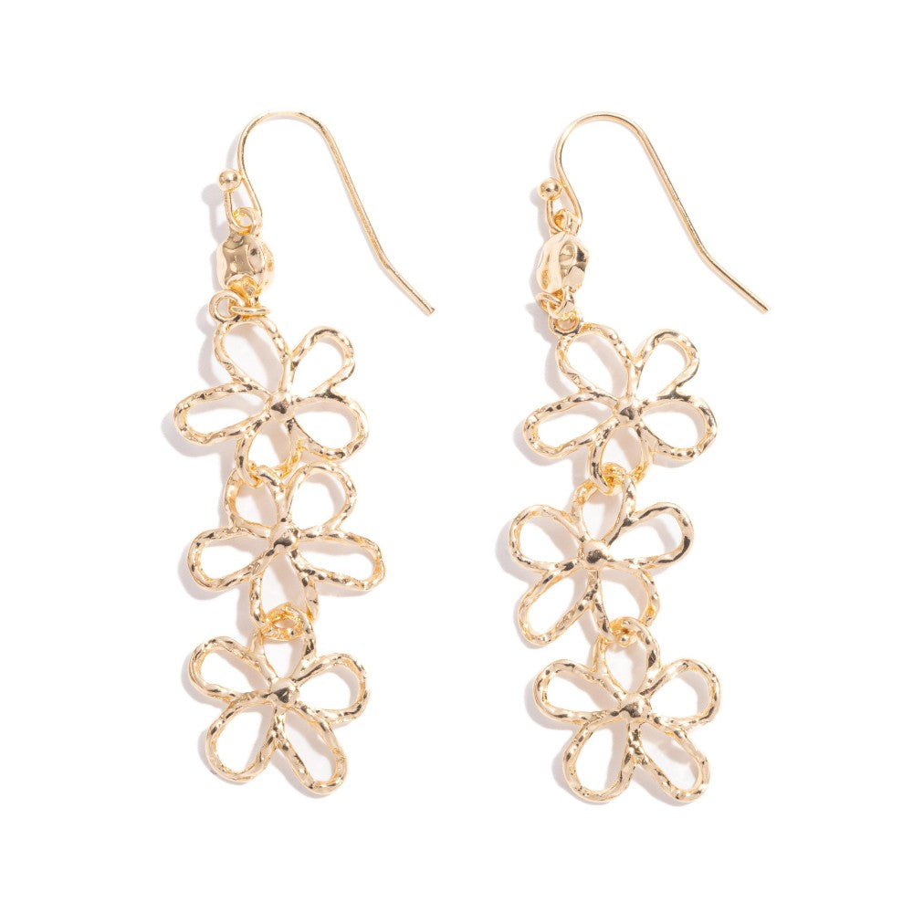 Linked Hollow Metal Flower Drop Earrings