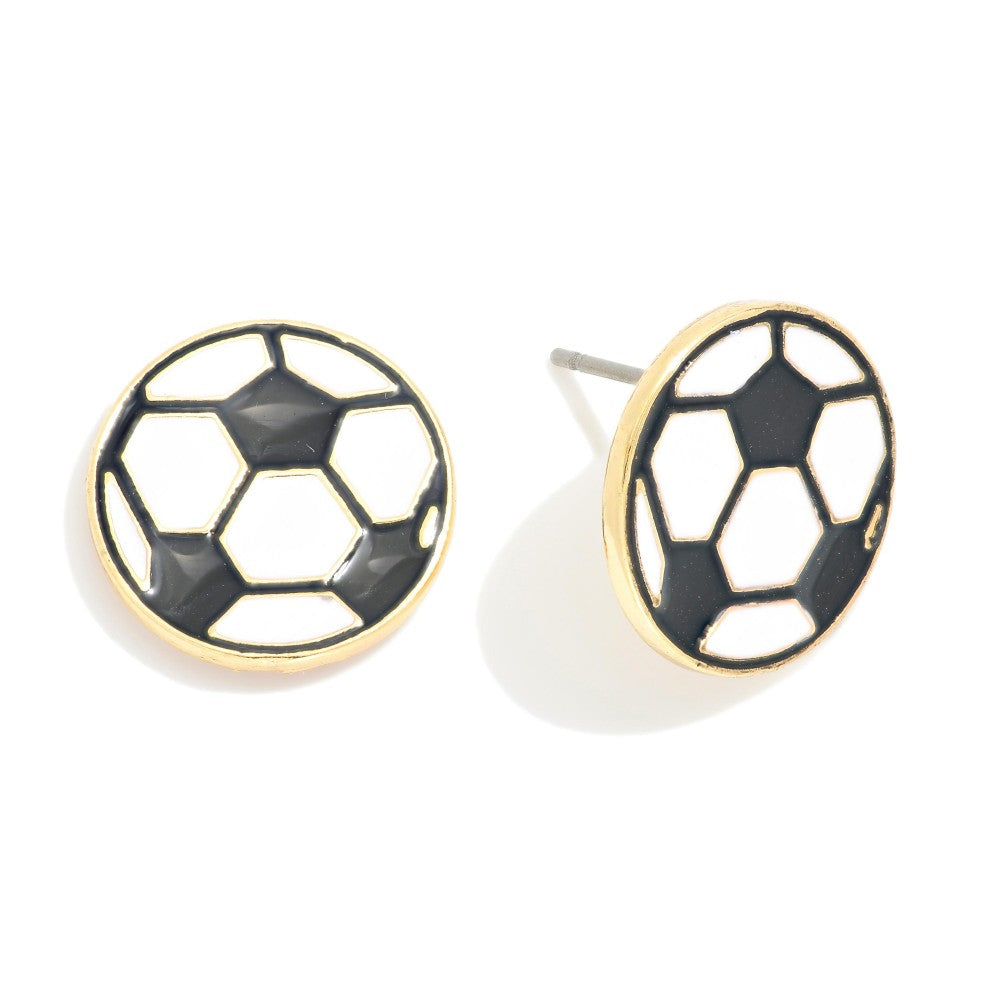 Enamel Soccer Ball Large Stud Earrings