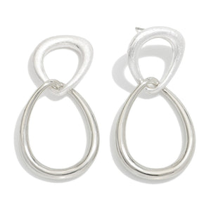 Linked Metal Tone Geometric Shapes Post Drop Earrings