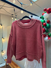 Load image into Gallery viewer, Ladies Side Slit Oversized Waist Cropped Maroon Sweater