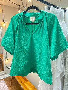 Ladies Green Bubble Sleeve Top