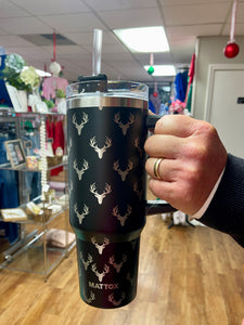 Deer All Over Black Tumbler For Men 40 Oz Tumbler