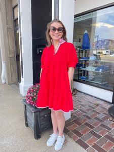 Red Ruffled Collared Curvy Girl Dress