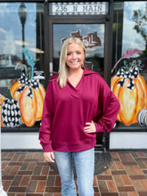 Load image into Gallery viewer, Ladies Buttery Soft Maroon Knit Collared Oversized Top