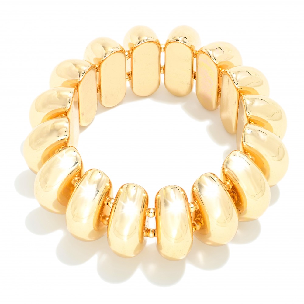 Chunky Gold Tone Disk Beaded Stretch Bracelet